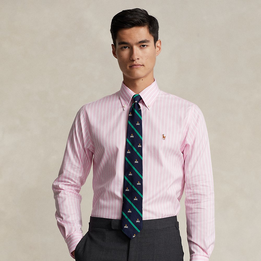 Ralph Lauren Custom Fit Striped Oxford Shirt In Pink/white