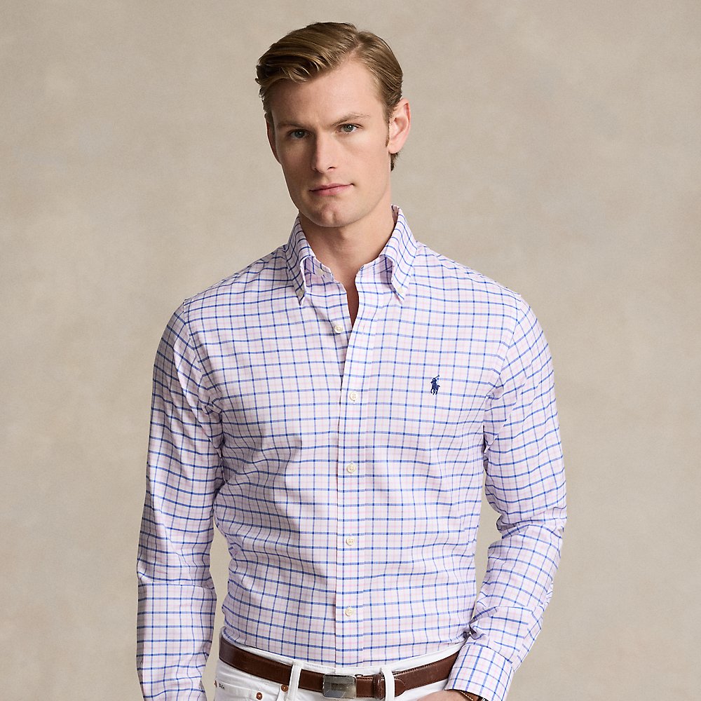Ralph Lauren Custom Fit Plaid Pinpoint Oxford Shirt In White/pink Multi