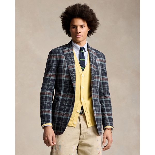 Ralph Lauren Polo Soft Tailored Patchwork Suit Jacket In Navy/burgundy Multi
