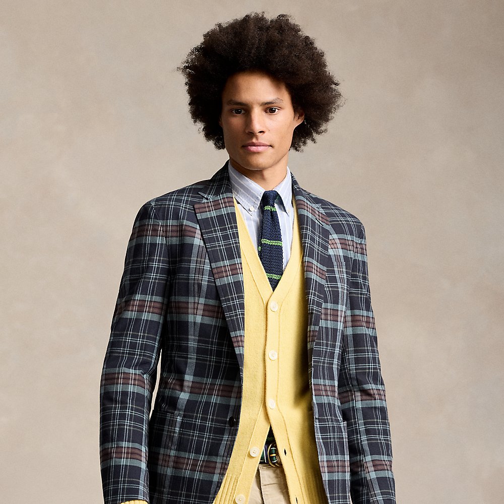 Ralph Lauren Polo Soft Tailored Patchwork Suit Jacket In Navy/burgundy Multi