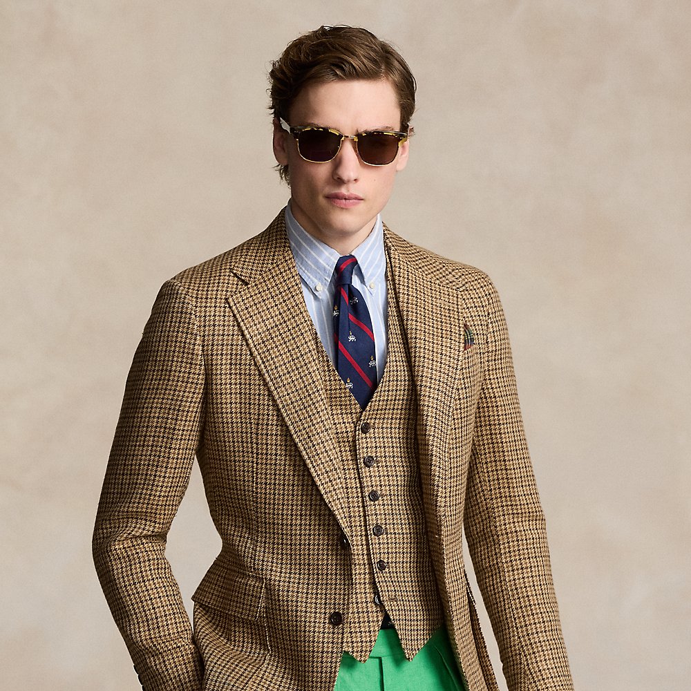 Ralph Lauren The Rl67 Checked Linen-silk Jacket In Tan/brown Multi