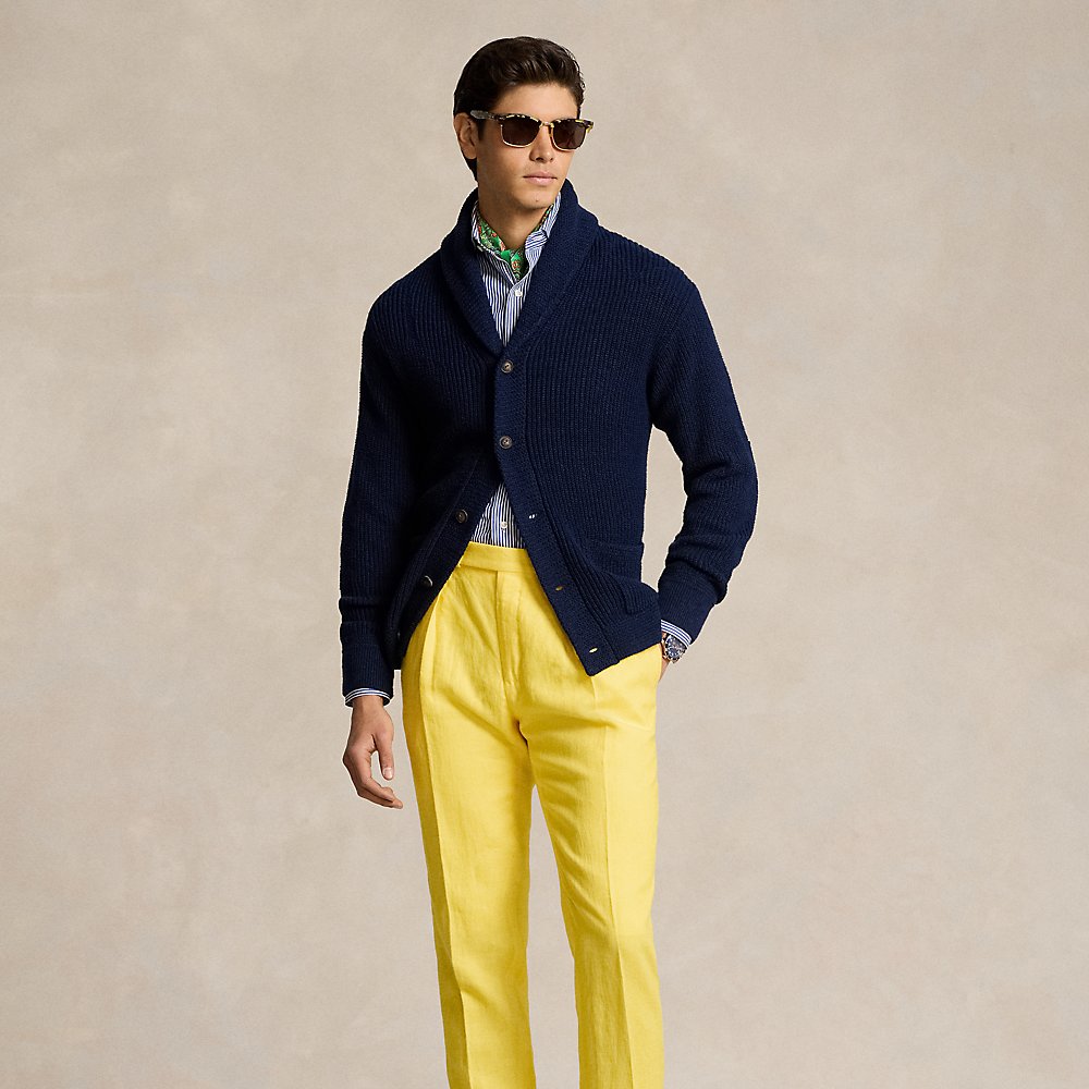 Ralph Lauren Pleated Linen Trouser In Sunfish Yellow