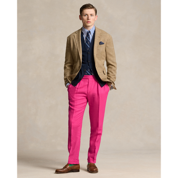 Ralph Lauren Pleated Linen Trouser In Bright Pink