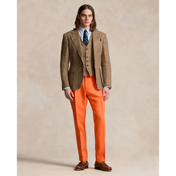 Ralph Lauren Pleated Linen Trouser In Bright Orange