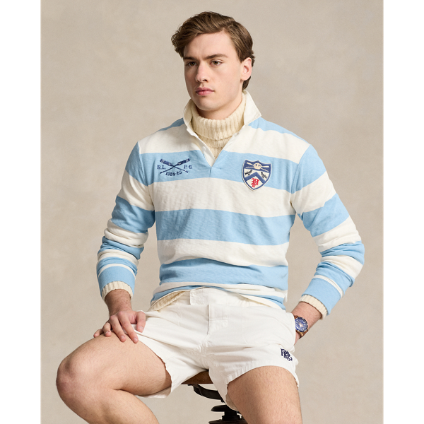Shop Ralph Lauren Classic Fit Striped Jersey Rugby Shirt In Powder Blue/nevis