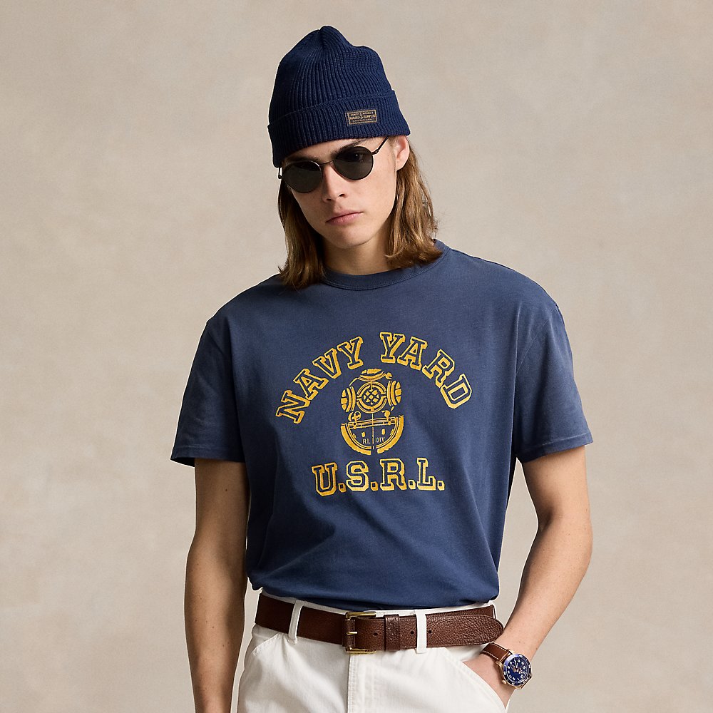 Ralph Lauren Classic Fit Jersey Graphic T-shirt In Dark Cobalt