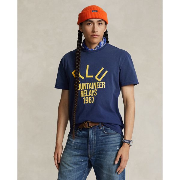 Ralph Lauren Classic Fit Slub Jersey Graphic T-shirt In Blue