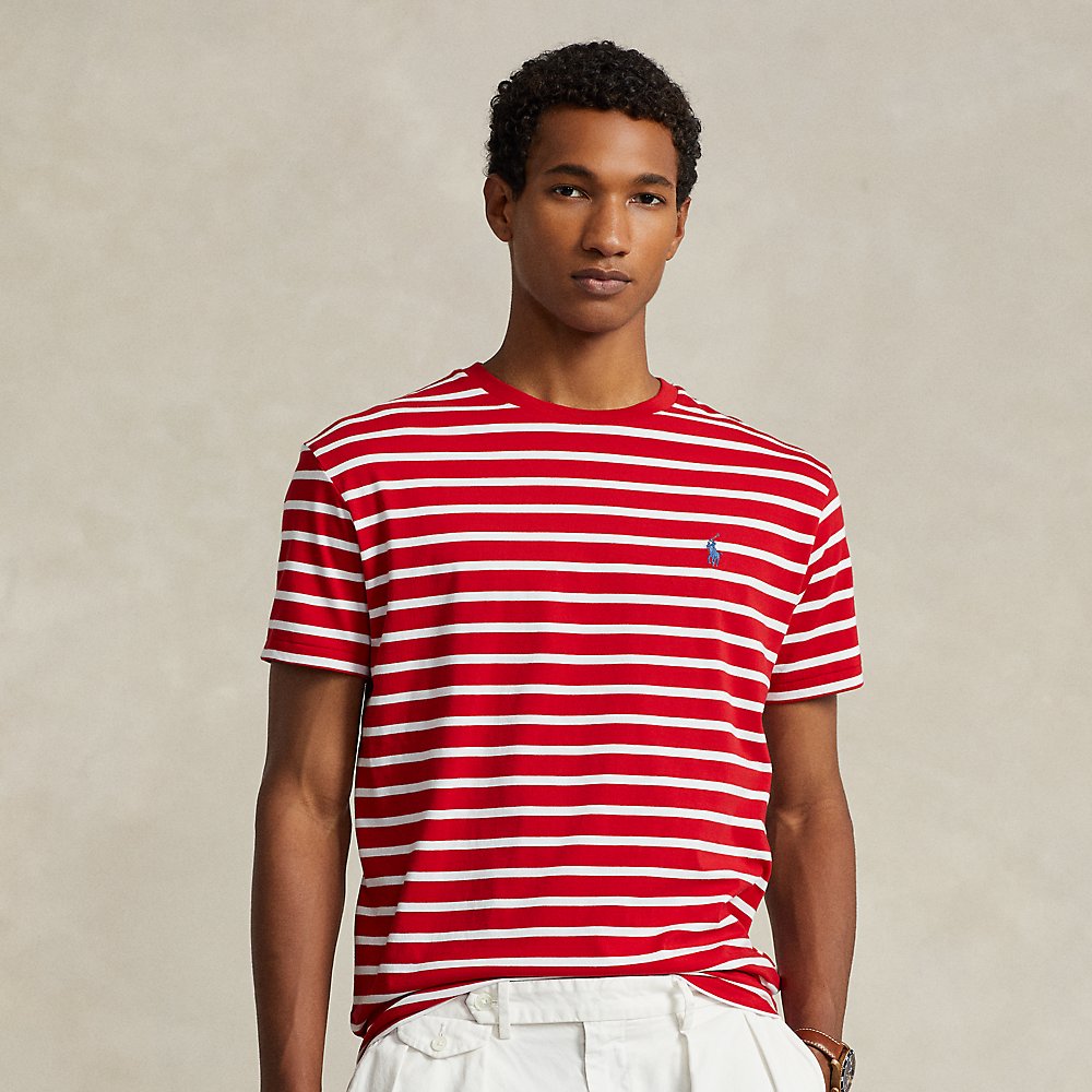 Shop Ralph Lauren Classic Fit Striped Jersey T-shirt In Rl 2000 Red/white