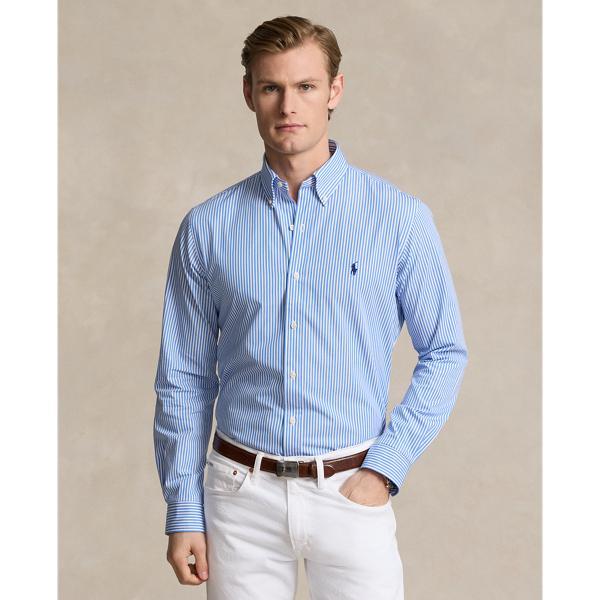 Ralph Lauren Classic Fit Striped Stretch Poplin Shirt In Light Blue/white