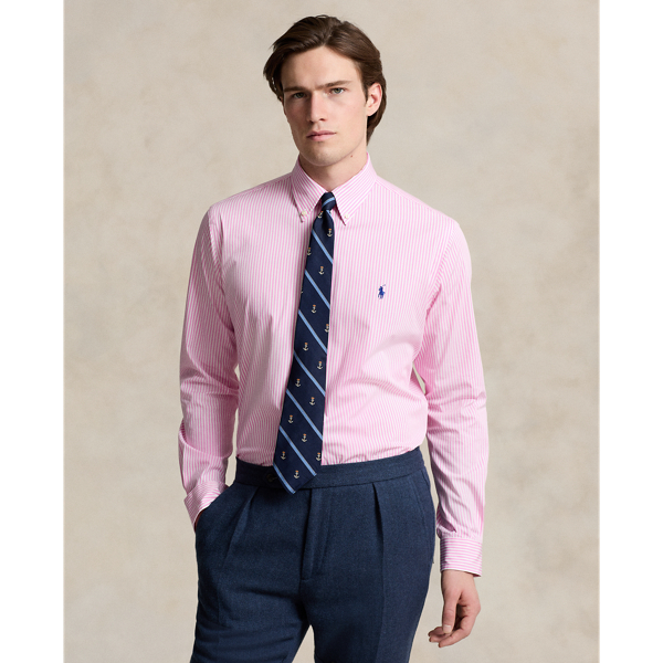 Ralph Lauren Slim Fit Striped Stretch Poplin Shirt In Pink/white