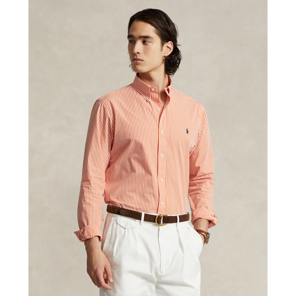 Ralph Lauren Slim Fit Striped Stretch Poplin Shirt In Orange/white
