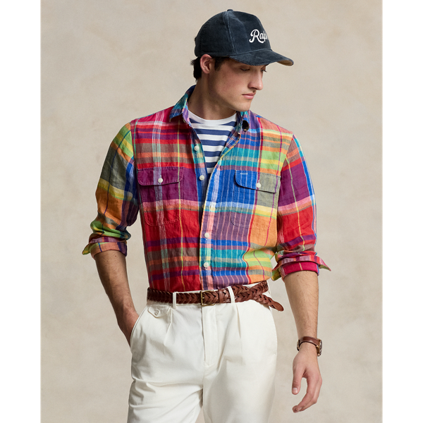 Ralph Lauren Classic Fit Plaid Linen Shirt In Multi