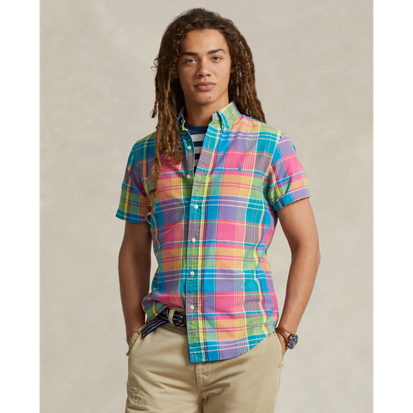 Ralph Lauren Classic Fit Plaid Oxford Shirt In Pink/turquoise