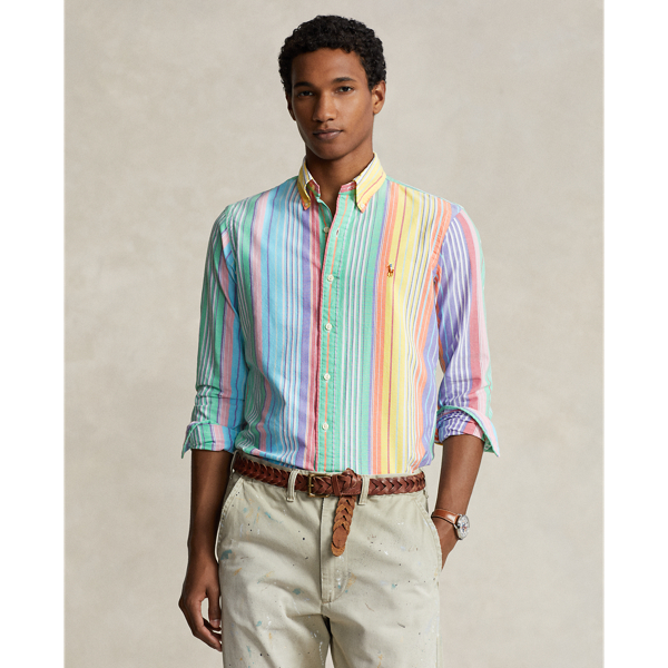 Ralph Lauren Classic Fit Striped Oxford Shirt In Green/yellow Multi