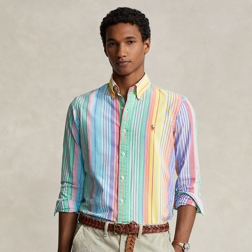 Ralph Lauren Classic Fit Striped Oxford Shirt In Green/yellow Multi