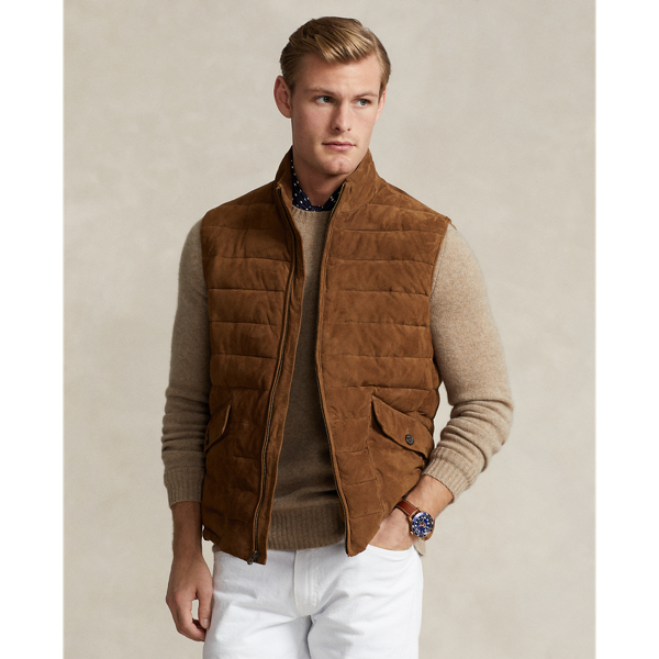 Ralph Lauren Quilted Suede Vest In Country Brown