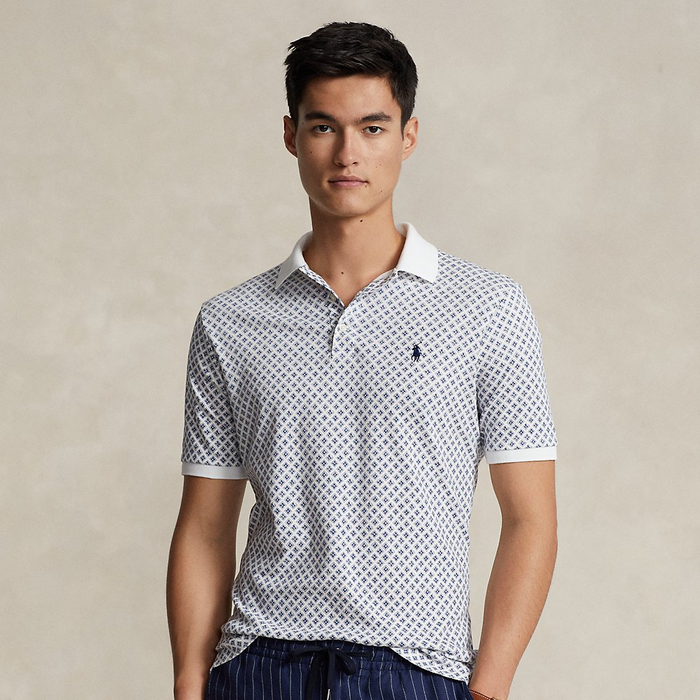 Ralph Lauren Classic Fit Print Soft Cotton Polo Shirt In Bayberry White