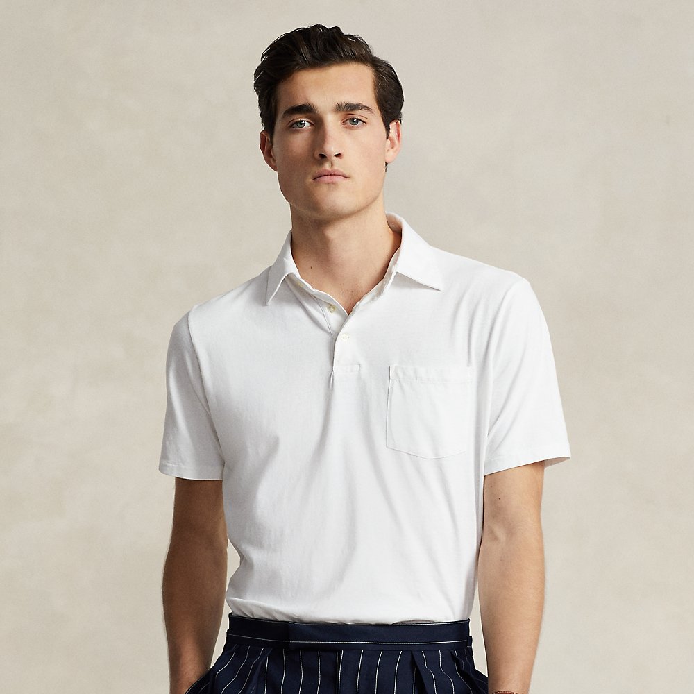 Shop Ralph Lauren Classic Fit Cotton-linen Polo Shirt In Ceramic White