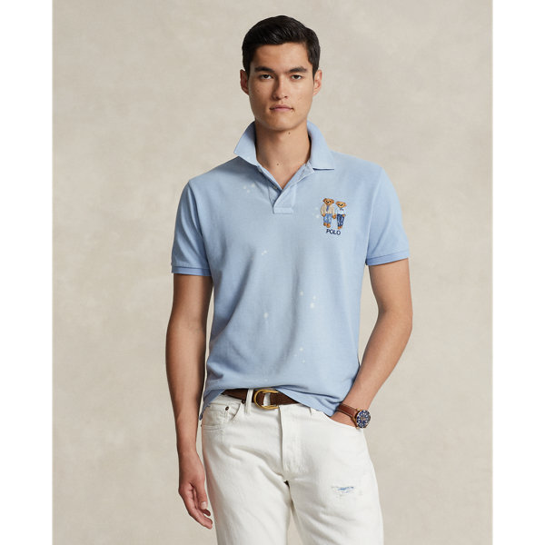 Shop Ralph Lauren Classic Fit Ralph & Ricky Bear Polo In Chambray Blue