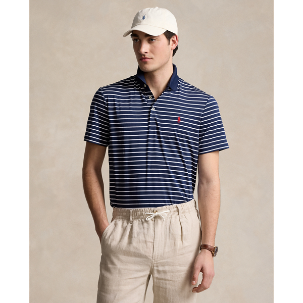 Ralph Lauren Classic Fit Performance Polo Shirt In Navy/ Ceramic White