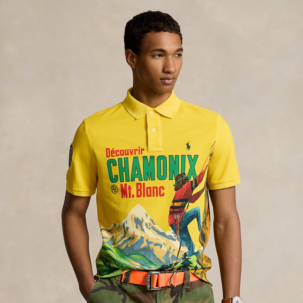 Ralph Lauren Classic Fit Mesh Graphic Polo Shirt In Canary Yellow
