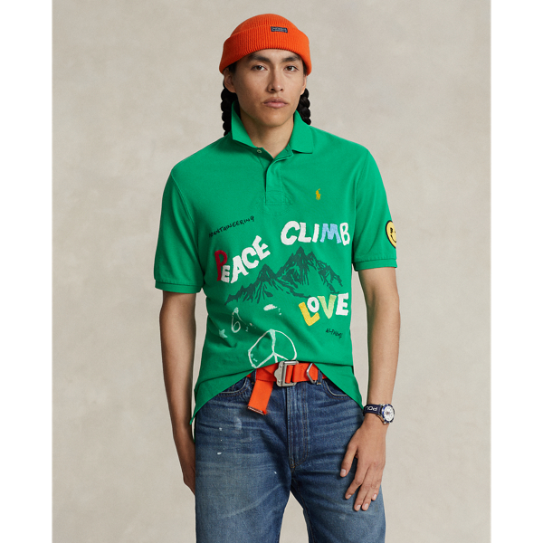 Ralph Lauren Classic Fit Peace Climb Love Polo Shirt In Kayak Green