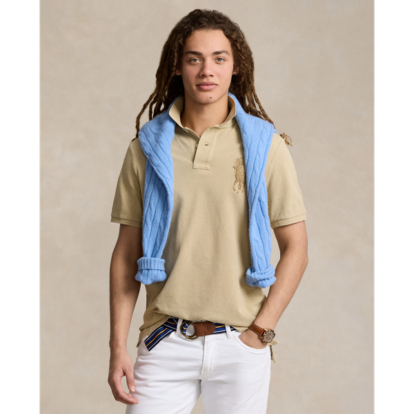 Shop Polo Ralph Lauren Classic Fit Big Pony Mesh Polo Shirt In Tan