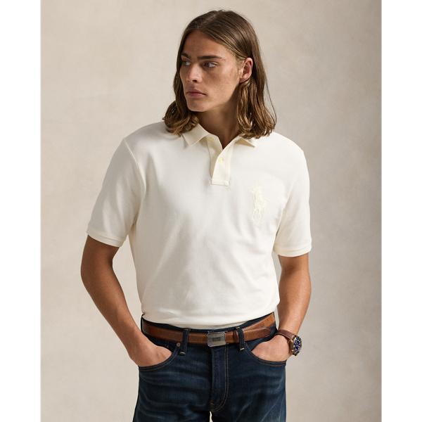 Polo Ralph Lauren Classic Fit Big Pony Mesh Polo Shirt In Clubhouse Cream