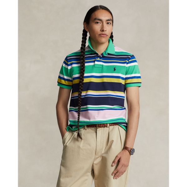 Ralph Lauren Classic Fit Striped Mesh Polo Shirt In Classic Kelly Multi