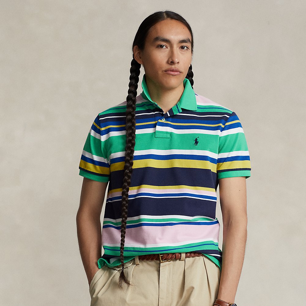 Ralph Lauren Classic Fit Striped Mesh Polo Shirt In Classic Kelly Multi
