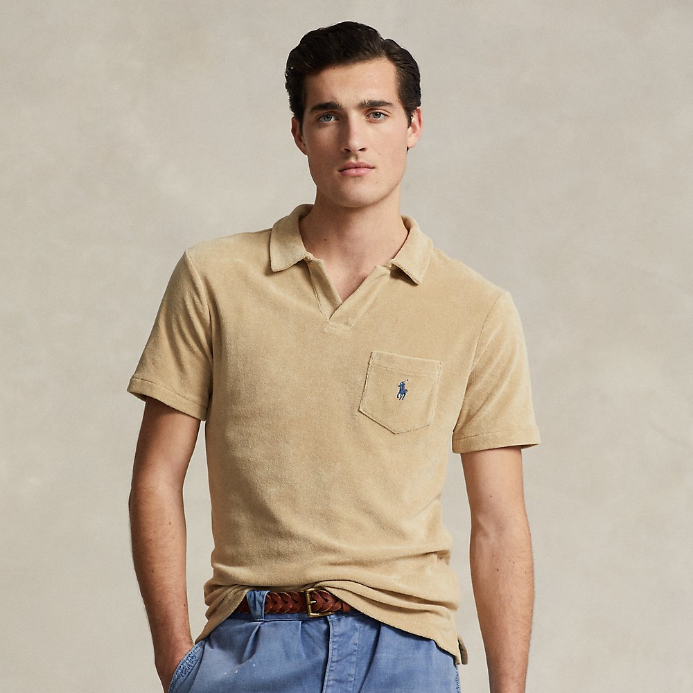 Ralph Lauren Custom Slim Fit Terry Polo Shirt In Coastal Beige