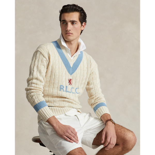 Ralph Lauren Embroidered Cotton-blend Cricket Sweater In Parchment Cream Combo