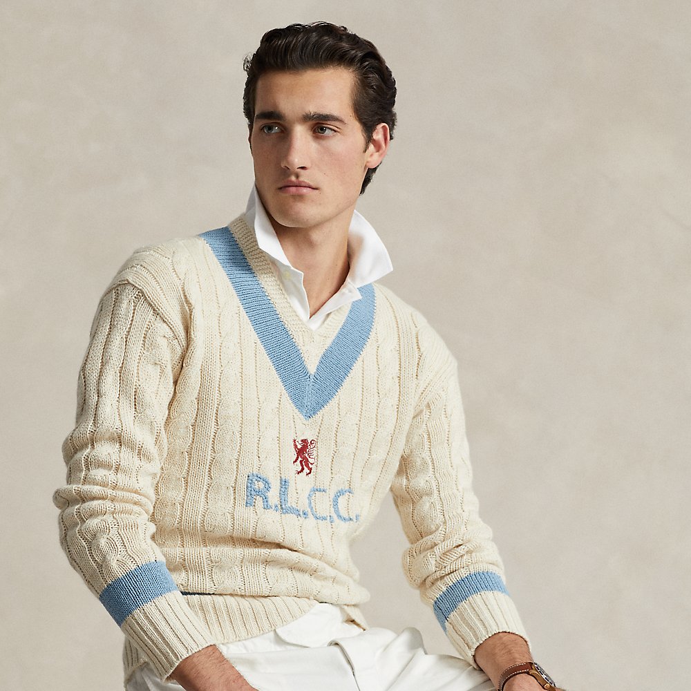 Ralph Lauren Embroidered Cotton-blend Cricket Sweater In Parchment Cream Combo