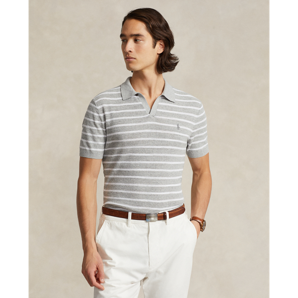 Shop Polo Ralph Lauren Striped Textured Cotton-linen Jumper In Grey
