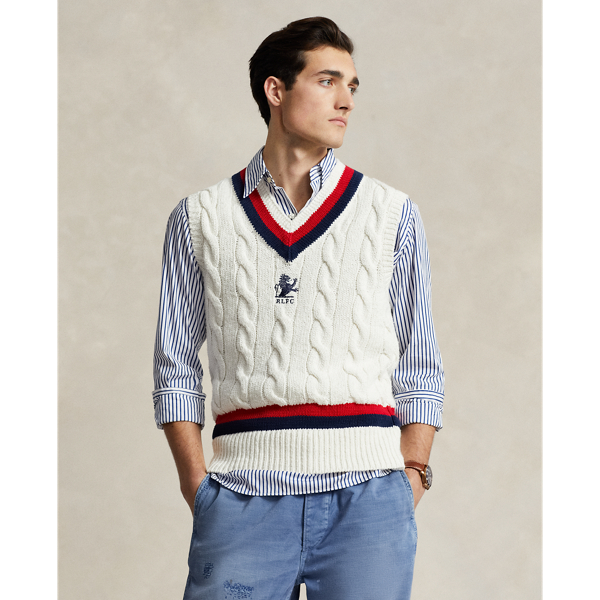 Ralph Lauren Cotton Cricket Sweater Vest In Deckwash White Combo