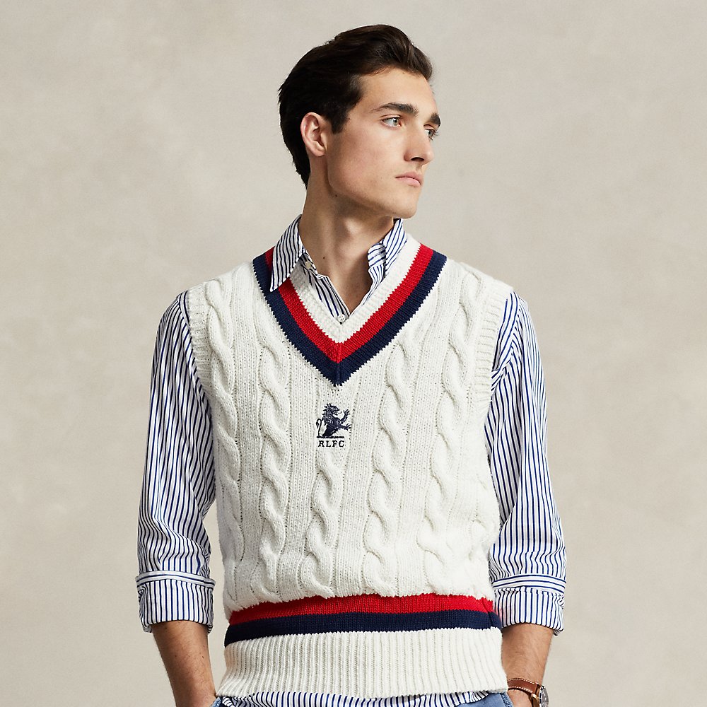 Ralph Lauren Cotton Cricket Sweater Vest In Deckwash White Combo