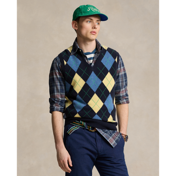 Ralph Lauren Argyle Cashmere-blend Sweater Vest In Navy Combo