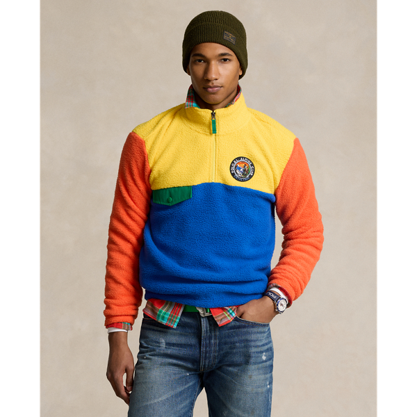 Ralph Lauren Color-blocked Brushed Fleece Pullover In Canary Yellow Multi