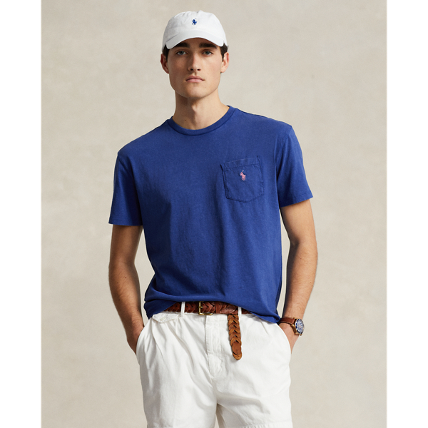 Polo Ralph Lauren Classic Fit Cotton-linen Pocket T-shirt In Beach Royal