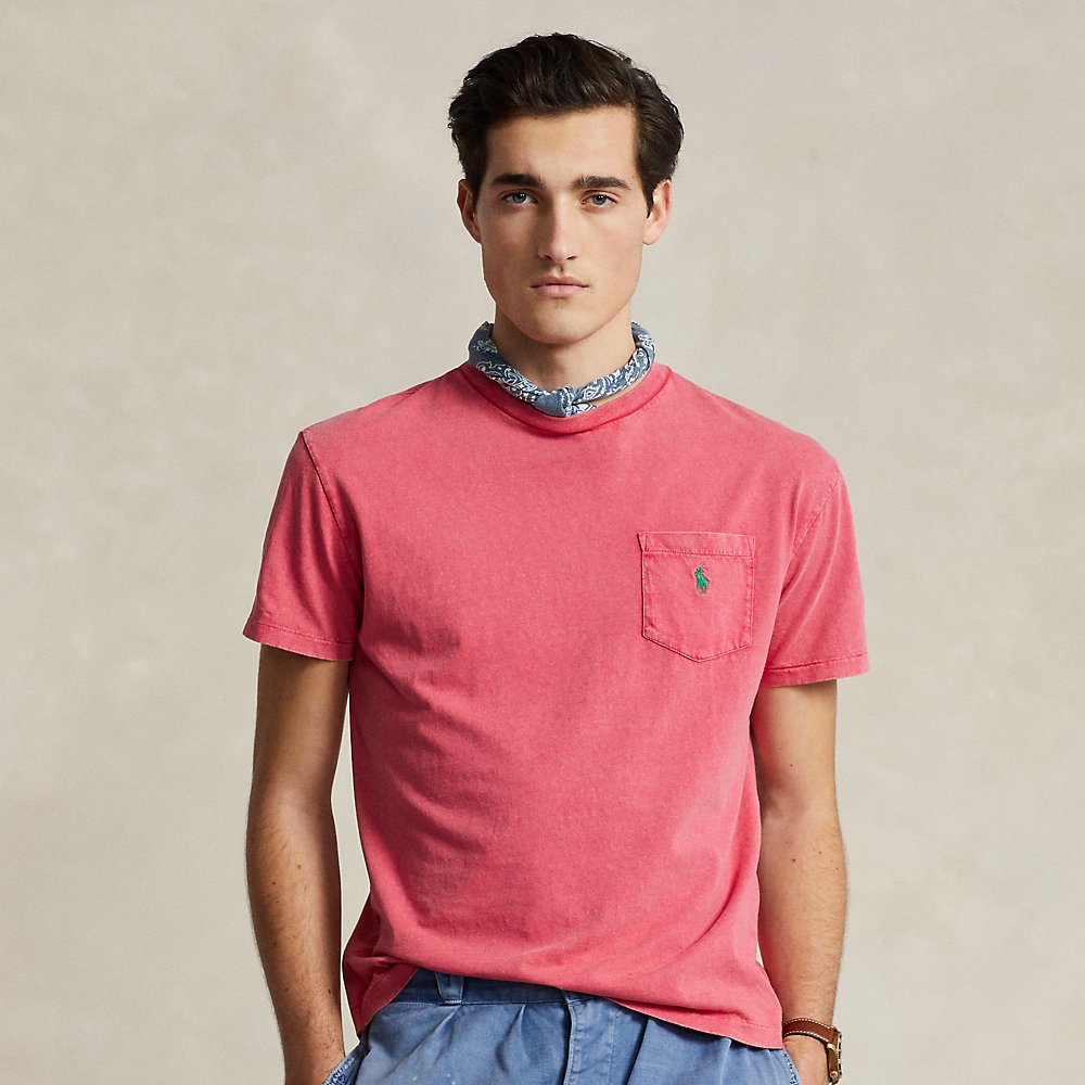 Shop Ralph Lauren Classic Fit Cotton-linen Pocket T-shirt In Pale Red