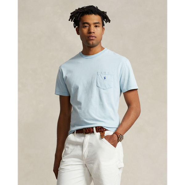 Shop Ralph Lauren Classic Fit Cotton-linen Pocket T-shirt In Alpine Blue