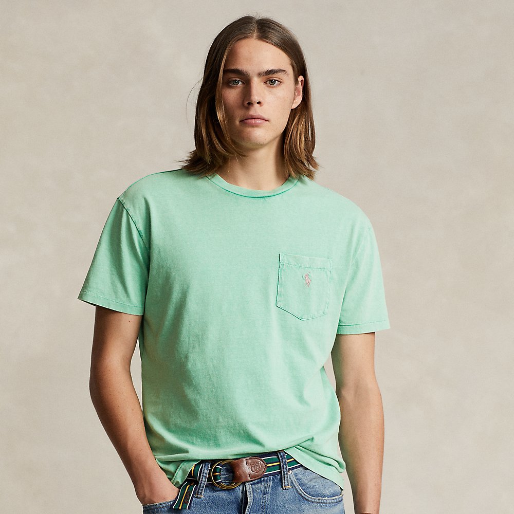 Shop Ralph Lauren Classic Fit Cotton-linen Pocket T-shirt In Celadon