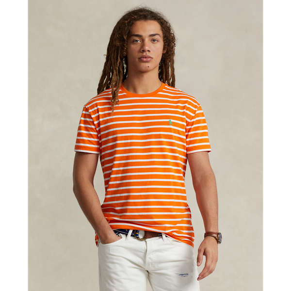 Ralph Lauren Classic Fit Striped Jersey T-shirt In Signal Orange/white