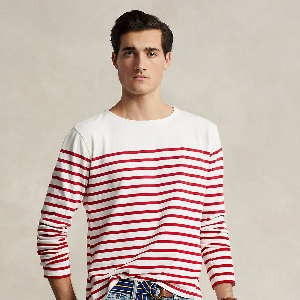 Ralph Lauren Classic Fit Striped Boatneck Shirt In Deckwash White/red