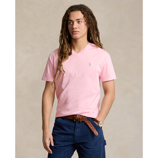 Ralph Lauren Classic Fit Jersey V-neck T-shirt In Garden Pink