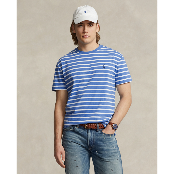 Polo Ralph Lauren Classic Fit Striped Jersey T-shirt In New England Blue/white