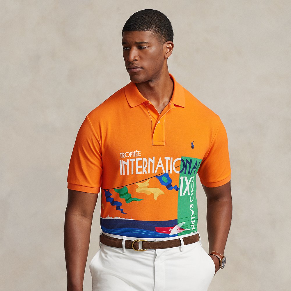 Polo Ralph Lauren Mesh Graphic Polo Shirt In Bright Signal Orange Multi