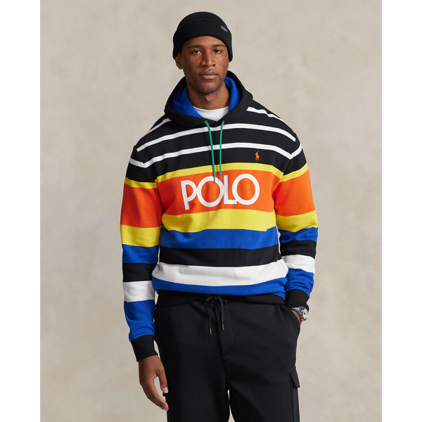 Shop Polo Ralph Lauren Logo Striped Fleece Hoodie In Polo Black Multi