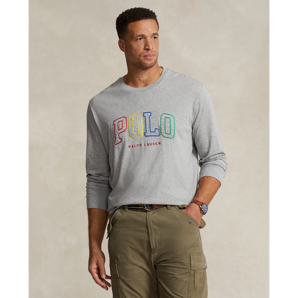 Shop Polo Ralph Lauren Logo Jersey Long-sleeve T-shirt In Andover Heather