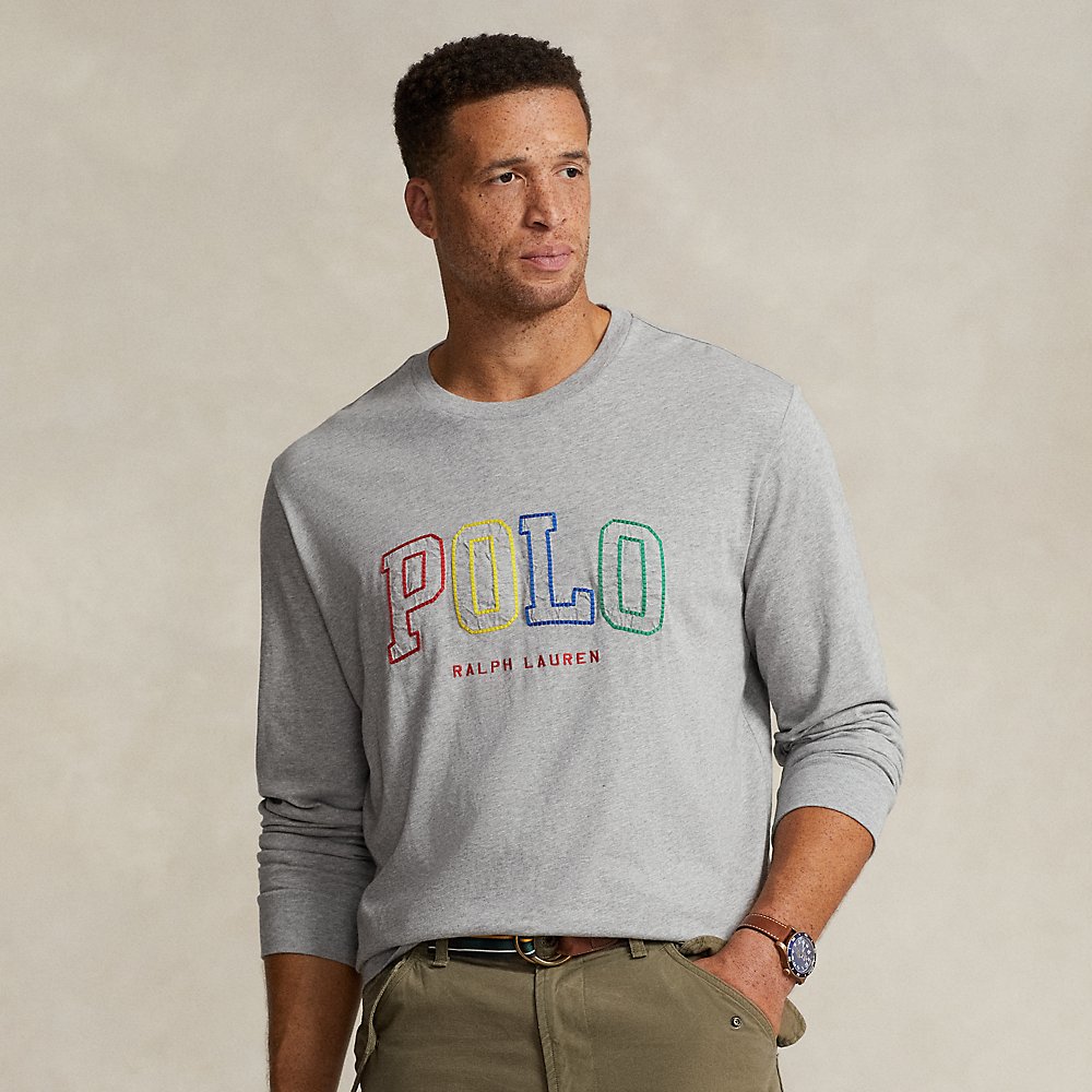 Shop Polo Ralph Lauren Logo Jersey Long-sleeve T-shirt In Andover Heather